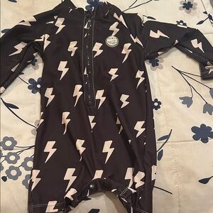 Black Romper Swimsuit with White Lightning Bolts